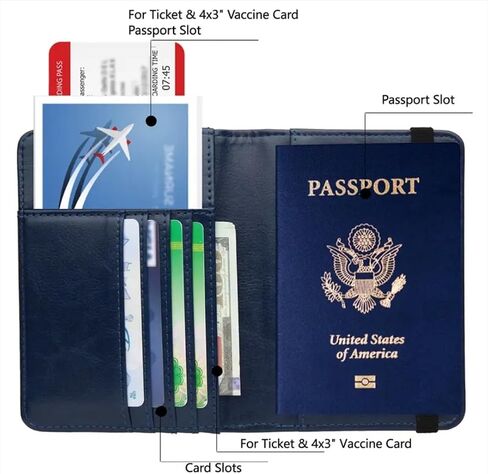 Creative Passport Holder Cover With 3D Metal Badge RFID Blocking Leather Passport Wallet And Case For Family (Blue & Gold) in Saudi Arabia