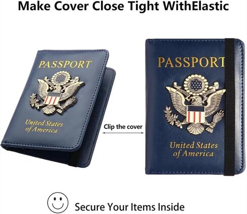 Creative Passport Holder Cover With 3D Metal Badge RFID Blocking Leather Passport Wallet And Case For Family (Blue & Gold) in Saudi Arabia