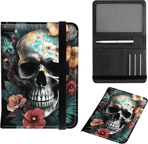 Passport Wallet Cover, Passport Holder Cover Men Women with Elastic Strap, PU Leathe Credit Card Protector RFID Blocking Sleeves Case Travel Vacation Essentials for Family, Rose Skulls in Saudi Arabia