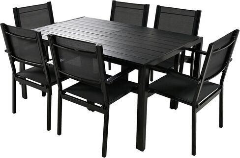 7 Piece Acacia Wood Outdoor Kitchen Dining Table and Chair Set, Suitable for Patio, Balcony, Backyard,Black in Saudi Arabia