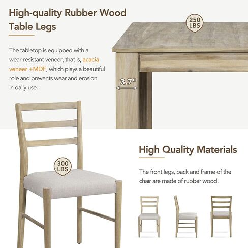 7-Piece Wooden, Extendable Table with 12" Leaf and 2 Drawers, 6 Dining Chairs with Soft Cushion, Kitchen Furniture Set for 6-8 People-Natural Wood Wash in Kuwait