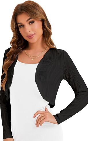 BENANCY Women's Long Sleeve Ribbed Cropped Cardigan Sweaters Open Front Bolero Short Shrugs in Saudi Arabia