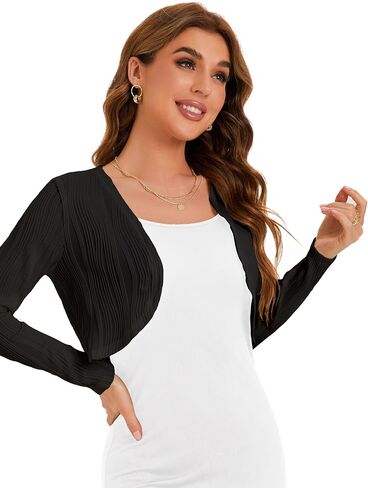 BENANCY Women's Long Sleeve Ribbed Cropped Cardigan Sweaters Open Front Bolero Short Shrugs in Saudi Arabia