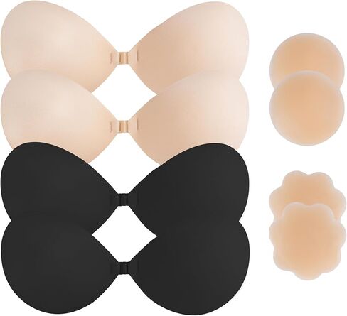حمالات صدر مثبتة - 4 أزواج من حمالة صدر سيليكون غير مرئية لاصقة بدون ظهر للنساء مع زوجين من أغطية الحلمات in Kuwait