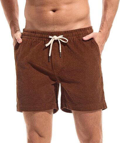 AMY COULEE Mens Corduroy Shorts 5.5" Elastic Waist Casual Shorts Summer Beach Shorts with Pockets in Saudi Arabia