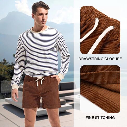 AMY COULEE Mens Corduroy Shorts 5.5" Elastic Waist Casual Shorts Summer Beach Shorts with Pockets in Saudi Arabia