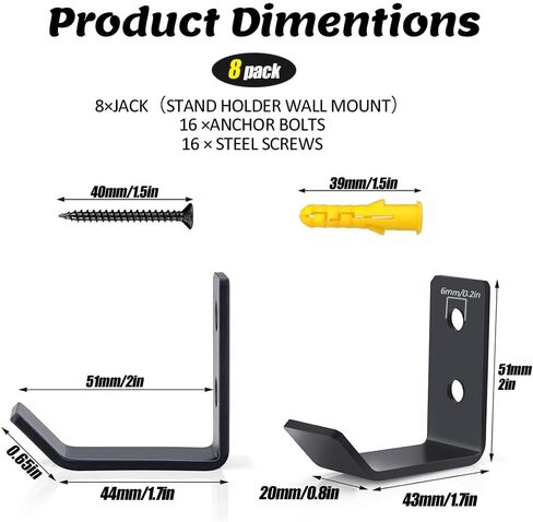 WINUER Jack Stand Wall Mount Organizer, Car Jack Stands Wall Hooks, Heavy Duty Stainless Steel Holder Hook, Universal Jack Stands Garage Accessories Fits 2 & 3 & 4 & 5 & 6 Ton Jack Stands (8PCS in Kuwait