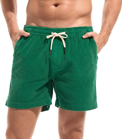 AMY COULEE Mens Corduroy Shorts 5.5" Elastic Waist Casual Shorts Summer Beach Shorts with Pockets in Saudi Arabia