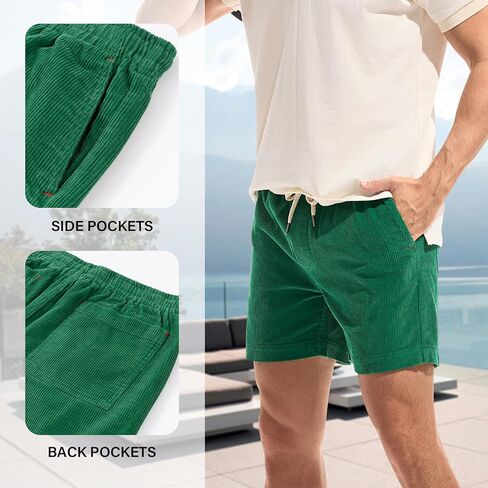 AMY COULEE Mens Corduroy Shorts 5.5" Elastic Waist Casual Shorts Summer Beach Shorts with Pockets in Saudi Arabia
