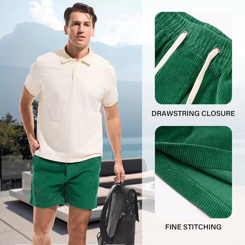 AMY COULEE Mens Corduroy Shorts 5.5" Elastic Waist Casual Shorts Summer Beach Shorts with Pockets in Saudi Arabia