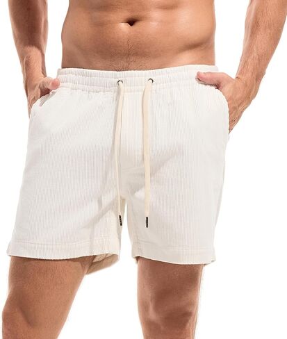 AMY COULEE Mens Corduroy Shorts 5.5" Elastic Waist Casual Shorts Summer Beach Shorts with Pockets in Saudi Arabia
