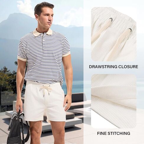 AMY COULEE Mens Corduroy Shorts 5.5" Elastic Waist Casual Shorts Summer Beach Shorts with Pockets in Saudi Arabia