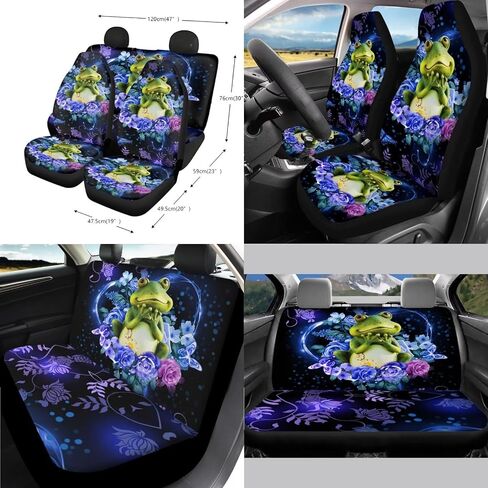 13 Pieces Frog Flower Car Accessories Full Set Includes Car Seat Cover Steering Wheel Shoulder Seat Belt Pads Cup Holder Chapstick Holder Keychain Decor in Saudi Arabia