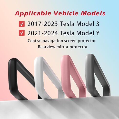 2PCS for 2017-2023 Tesla Model 3/2021-2024 Tesla Model Y Central Navigation Screen Protector Decorative Frame and Mirror Silicone Protective Cover Interior Accessories (Pink) in Kuwait
