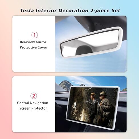 2PCS for 2017-2023 Tesla Model 3/2021-2024 Tesla Model Y Central Navigation Screen Protector Decorative Frame and Mirror Silicone Protective Cover Interior Accessories (Pink) in Kuwait