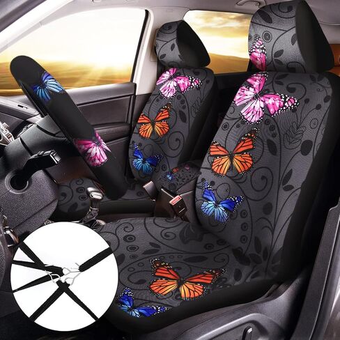 Frienda 10 PCS Car Seat Covers for Women Butterfly Car Accessories Car Interior Seat Covers with Steering Wheel Cover, Wrist Strap, Car Coasters, Armrest Pad, Shoulder Pad, Key Chain(Cute Style) in Saudi Arabia