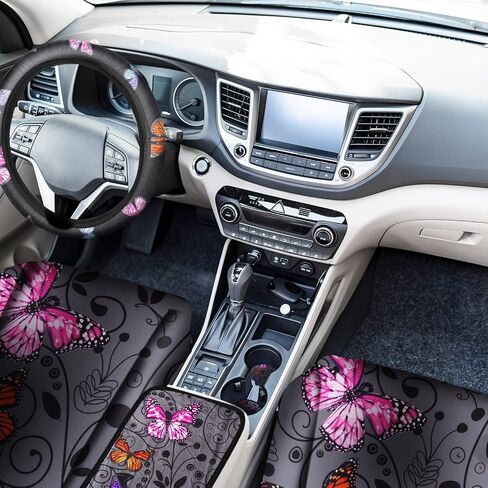 Frienda 10 PCS Car Seat Covers for Women Butterfly Car Accessories Car Interior Seat Covers with Steering Wheel Cover, Wrist Strap, Car Coasters, Armrest Pad, Shoulder Pad, Key Chain(Cute Style) in Saudi Arabia