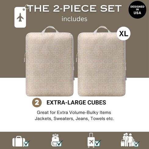 Extra Large Compression Packing Cubes for Checked Luggage, Lightweight Suitcase Organizers & Space Saver Bags - Travel Cubes for Packing - Travel Essentials - 2pc Set, X-Large - Black Stripe in Saudi Arabia