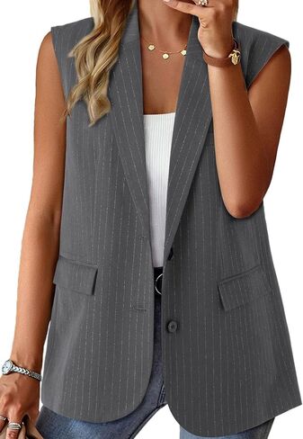 Dokotoo Womens Vest Dressy Casual Stripes Sleeveless Blazer Button Up Lightweight Summer Work Office Suit Vest in Saudi Arabia