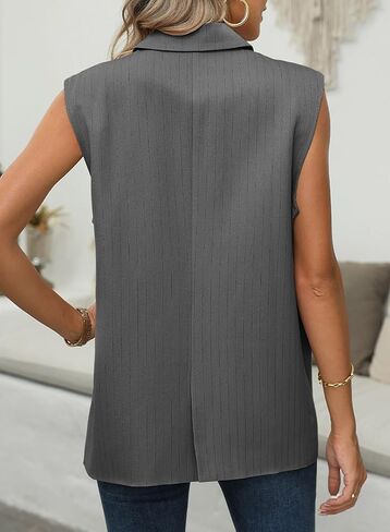 Dokotoo Womens Vest Dressy Casual Stripes Sleeveless Blazer Button Up Lightweight Summer Work Office Suit Vest in Saudi Arabia