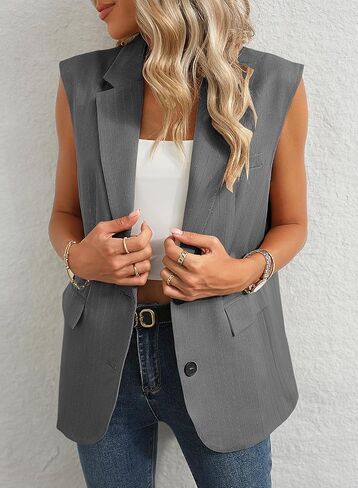 Dokotoo Womens Vest Dressy Casual Stripes Sleeveless Blazer Button Up Lightweight Summer Work Office Suit Vest in Saudi Arabia