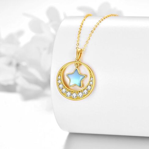 14K Gold Moon Necklace for Women Real Yellow Gold Crescent Moon and Star Opal Pendant Necklace Jewelry Gifts for Girls Wife Daughter Girlfriend Mother in Kuwait