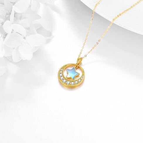 14K Gold Moon Necklace for Women Real Yellow Gold Crescent Moon and Star Opal Pendant Necklace Jewelry Gifts for Girls Wife Daughter Girlfriend Mother in Kuwait