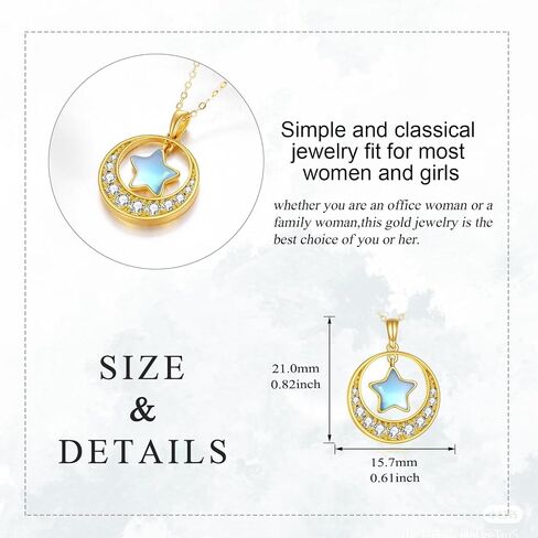 14K Gold Moon Necklace for Women Real Yellow Gold Crescent Moon and Star Opal Pendant Necklace Jewelry Gifts for Girls Wife Daughter Girlfriend Mother in Kuwait