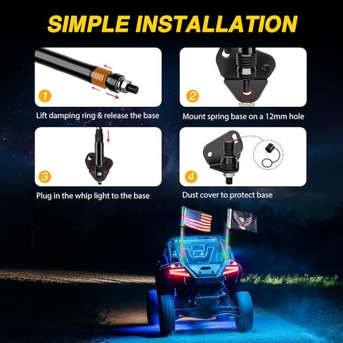 GOOACC 2PCS 5FT LED سوط ضوء دوامة RGB مطاردة السياط المضاء مع تطبيق بلوتوث وجهاز التحكم عن بعد RF إيقاف بدوره عكس هوائي الضوء السياط لشاحنة UTV ATV Buggy Dune RZR Can-am، ضمان لمدة عامين in Kuwait