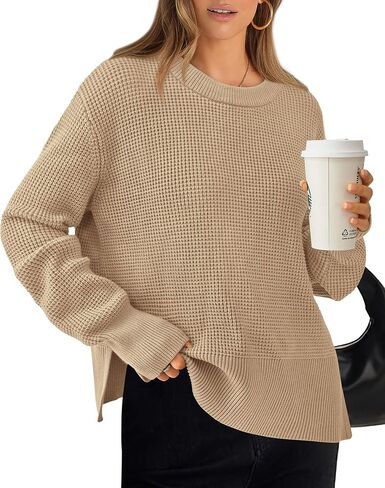 BTFBM Casual Women Fall Sweater 2024 Long Sleeve Ribbed Knit Pullover Loose Crewneck Split Cozy Sweater in Saudi Arabia