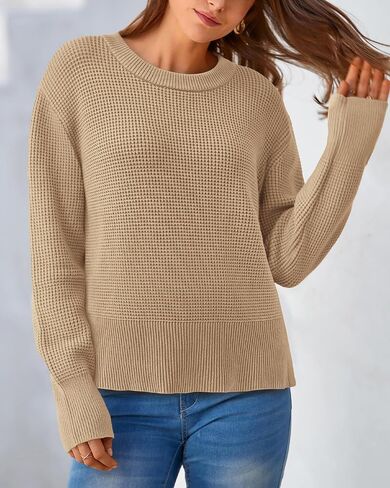 BTFBM Casual Women Fall Sweater 2024 Long Sleeve Ribbed Knit Pullover Loose Crewneck Split Cozy Sweater in Saudi Arabia