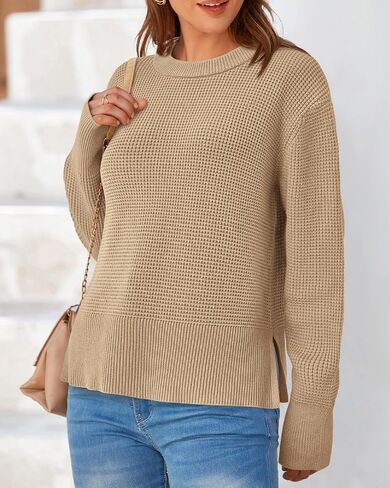 BTFBM Casual Women Fall Sweater 2024 Long Sleeve Ribbed Knit Pullover Loose Crewneck Split Cozy Sweater in Saudi Arabia