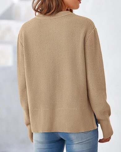 BTFBM Casual Women Fall Sweater 2024 Long Sleeve Ribbed Knit Pullover Loose Crewneck Split Cozy Sweater in Saudi Arabia