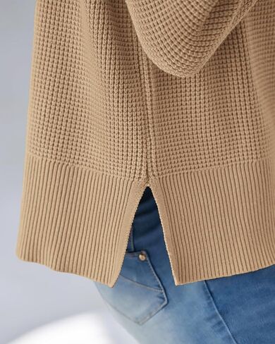 BTFBM Casual Women Fall Sweater 2024 Long Sleeve Ribbed Knit Pullover Loose Crewneck Split Cozy Sweater in Saudi Arabia