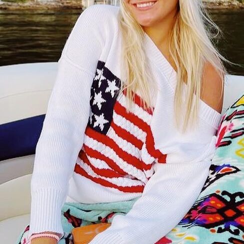KMBANGI Women American Flag Sweater Graphic Loose Vintage Long Sleeve Crewneck Knitted Jumper Top Patriotic Pullover in Saudi Arabia
