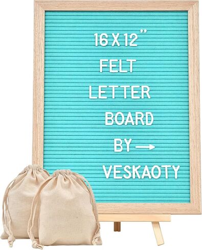 Felt Letter Board with 402 Letters, Numbers & Symbols - 12 x 16 inch Large Changeable Message Board with Wooden Frame Wall Mount Hook,2 Canvas Bags,Wood Stand (Black Board & Wood Frame) in Saudi Arabia