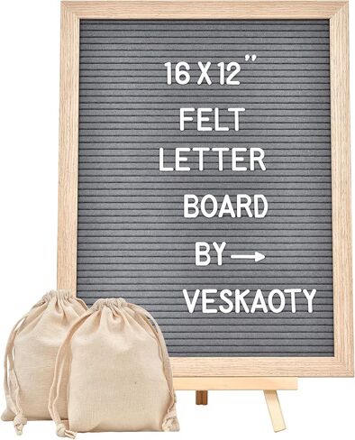 Felt Letter Board with 402 Letters, Numbers & Symbols - 12 x 16 inch Large Changeable Message Board with Wooden Frame Wall Mount Hook,2 Canvas Bags,Wood Stand (Black Board & Wood Frame) in Saudi Arabia