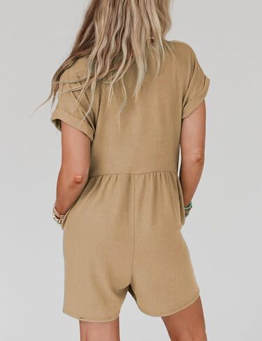 ثوب فضفاض نسائي صيفي بأكمام قصيرة من Zhiyouni فضفاض برقبة على شكل حرف V وأزرار سفلية مع جيوب in Kuwait