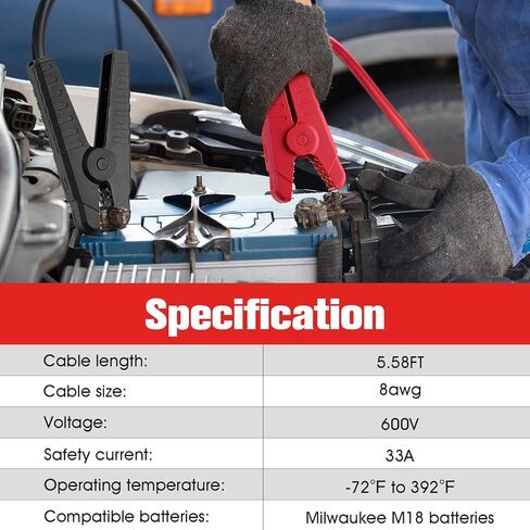 كابلات توصيل مع محول لميلووكي M18 18 فولت، 8 AWG 5.58FT بطارية محمولة كابل معزز تلقائي لبدء تشغيل السيارة باستخدام أداة in Kuwait