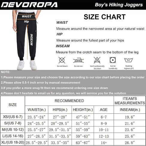 DEVOROPA Boys Joggers Lightweight Hiking Cargo Pants Water Resistant UPF 50+ Quick Dry Youth Kids Athletic Running Pants in Saudi Arabia