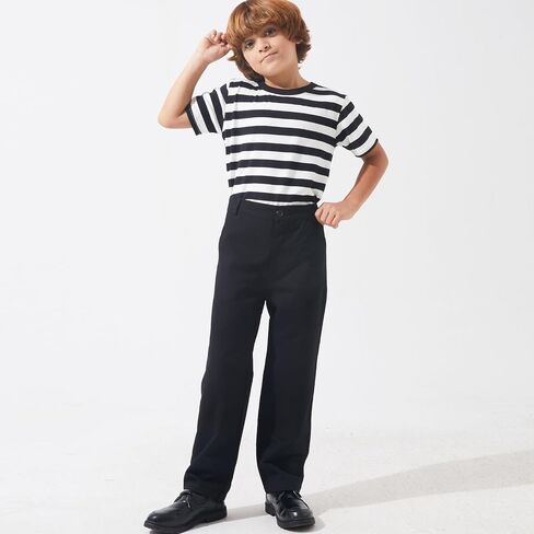 GRANDWISH Boys Chino Pants, Kids Flat Front Twill Uniform Pants, Black/Khaki/Navy, Size 6-14 (XS-XL) in Saudi Arabia