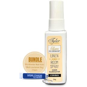 Worldwide Nutrition Bundle Compatible with Tyler Glam On Demand Diva Linen and Room Spray Odor Eliminator 8oz - Dual-Use Linen & Room Freshener for Home, Linen & Car - 227g Bottle with Keychain