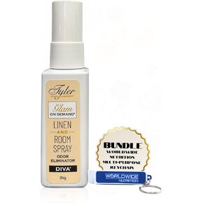 حزمة التغذية العالمية المتوافقة مع Tyler Glam On Demand Diva Linen ومزيل رائحة رذاذ الغرفة 8oz - الكتان ثنائي الاستخدام ومعطر الغرفة للمنزل والكتان والسيارة - زجاجة 227 جرام مع سلسلة مفاتيح in Kuwait