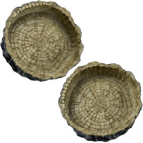 OMEM Reptile Natural Bowl Food and Water Dish Resin Made (2PCS- Gray S)