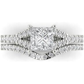 3.36 ct Princess Cut Clear Simulated Diamond 14k White Gold Solitaire with Accents Wedding Engagement Bridal Ring Band Set