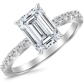 1 CTW Classic Side Stone Pave Set Diamond Engagement Ring w/ 0.7 Ct Emerald Cut G Color SI1 Clarity Center