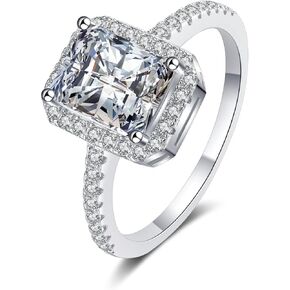 14K White Gold Engagement Ring for Women - 3 Carat D Color, VVS1 Radiant Cut Diamond, Exquisite Anniversary Promise Statement Wedding Band