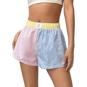 SOLY HUX Women's Striped Shorts Color Block Elastic High Waisted Straight Leg Summer Shorts