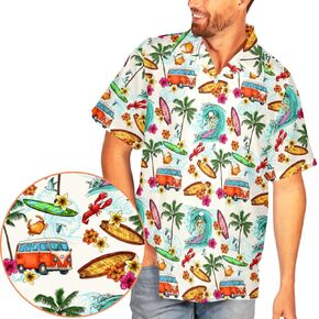Hawaiian Shirt for Men Cruise Shirts Short Sleeve Button Down Palm Beach Shirts Tropical Vacation Shirts