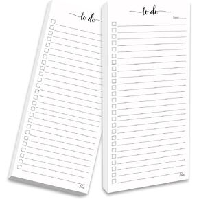 HerZii Prints 2 PackTo Do List Notepad - 3.7 x 8.5 (1/3 Sheet Slim Skinny Size), Grocery List Pads for Fridge, Shopping List Notepads.